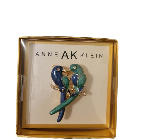 AK Anne Klein Bird enamel rhinestones Blue green pin brooches - Picture 1 of 4